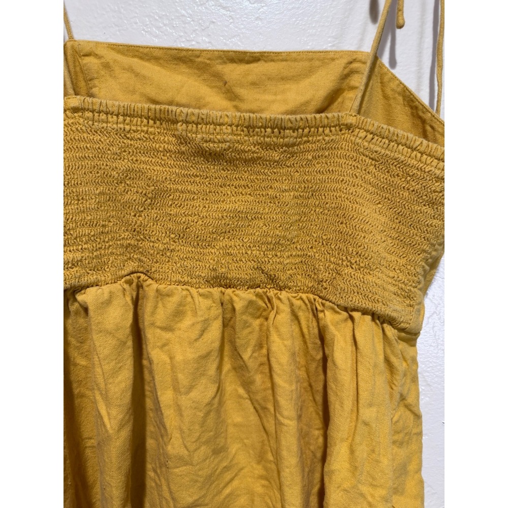 Old Navy Womens Mustard Yellow Linen Blend Tie Strap Smocked Mini Dress Size M - Picture 6 of 10